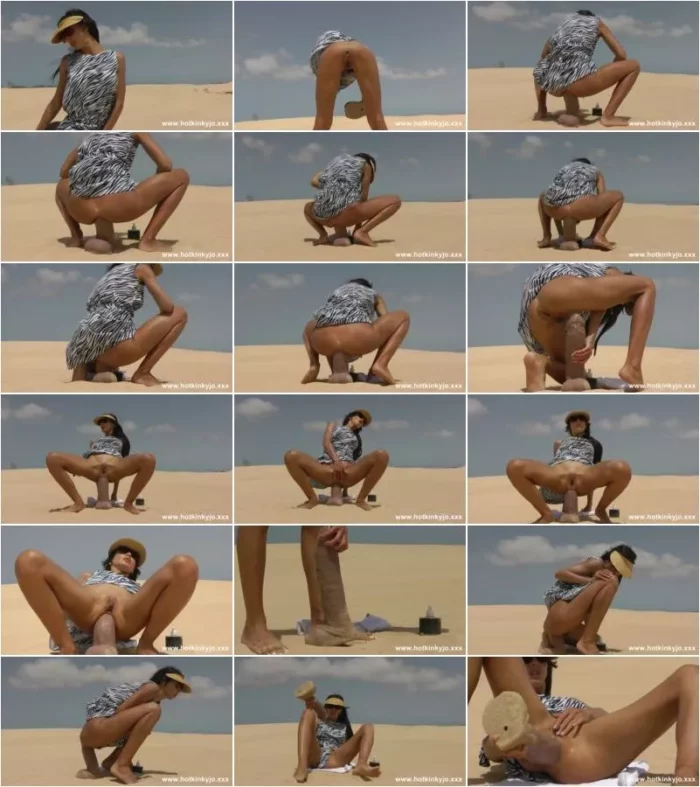 Hotkinkyjo - Hotkinkyjo in zebra dress fuck her ass with mrhankey big dildo & anal prolapse at the sandy dunes 11.08.2024 [FullHD 1080p] (Dildo)