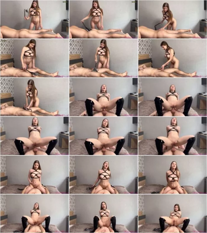 Kate_Wood - Dominante Brunette mit einer Peitsche verprugelt und fickte einen jungen Kerl [HD 720p] (MDH)