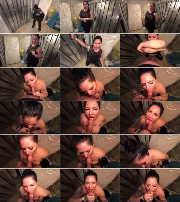LADY_LENA - RISKANTER BLOWJOB im Keller fur den JUNGEN HANDWERKER - Heftige Gesichtsbesamung fur die LATEX MILF [FullHD 1080p] (MDH)
