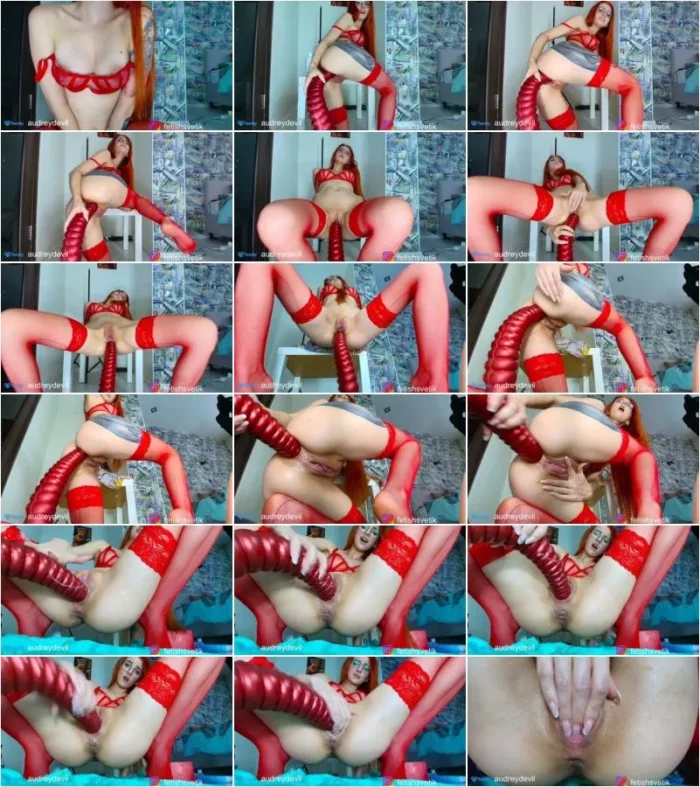 Audreydevil - Fucking Pussy and Ass with Huge Tentacle and Squirt [FullHD 1080p] (Dildo)
