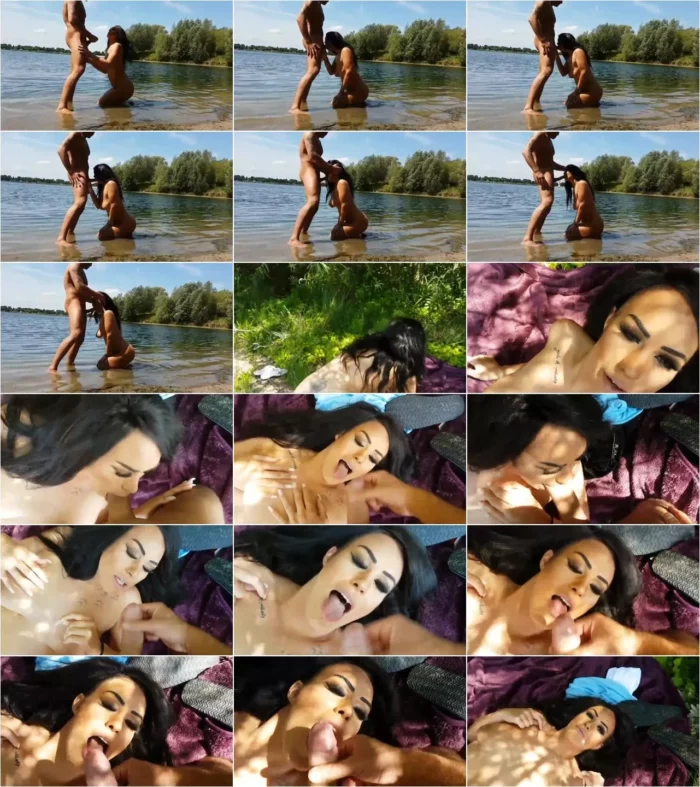 Sarah-Star - Blowjob im See und auf der Decke in den Mund gespritzt [FullHD 1080p] (MDH)