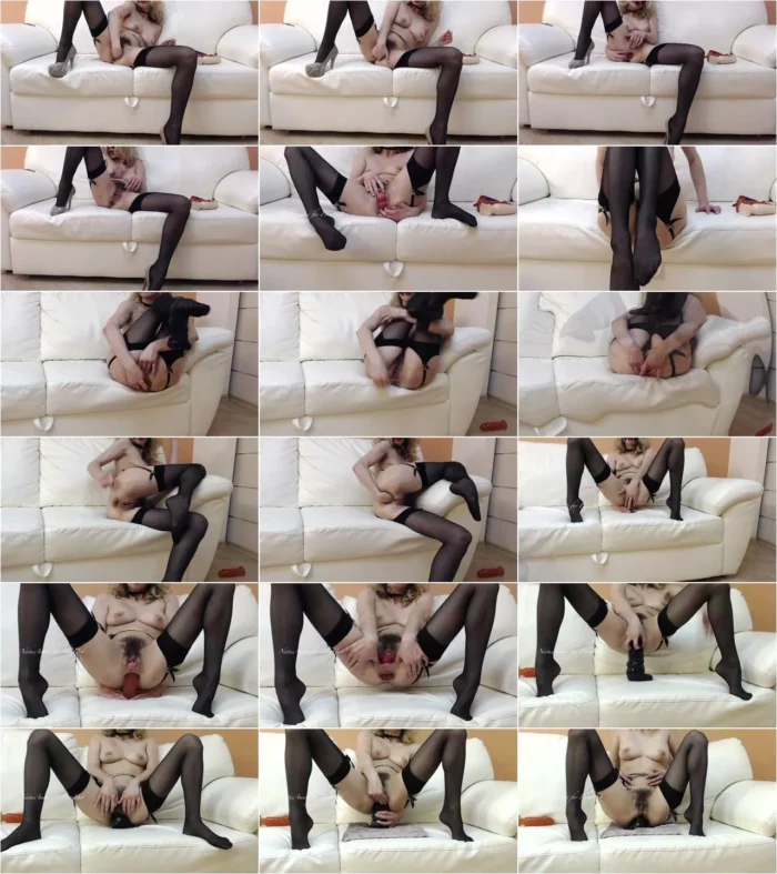 NatusAmare  - Masked Babe in Black Stockings Destroys her Holes with a Huge Toy, Fists Ass and Pees into Camera [FullHD 1080p] (Anal Fisting)