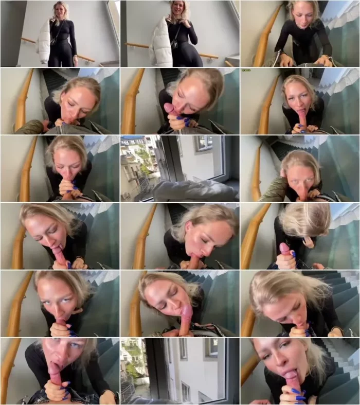 LisaSchubert - Im Treppenhaus vor Nachbarn entsaftet - Neuer Nachbar lernt mein Fickmaul kennen [HD 720p] (MDH)