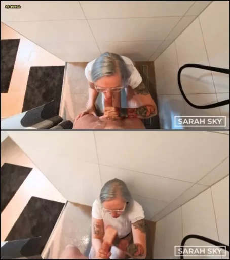 sarah_sky_official - Uberraschung beim Duschen - Ich blase ihm einen bis er mir heftig auf die Brille abspritzt (POV) [FullHD 1080p] (MDH)